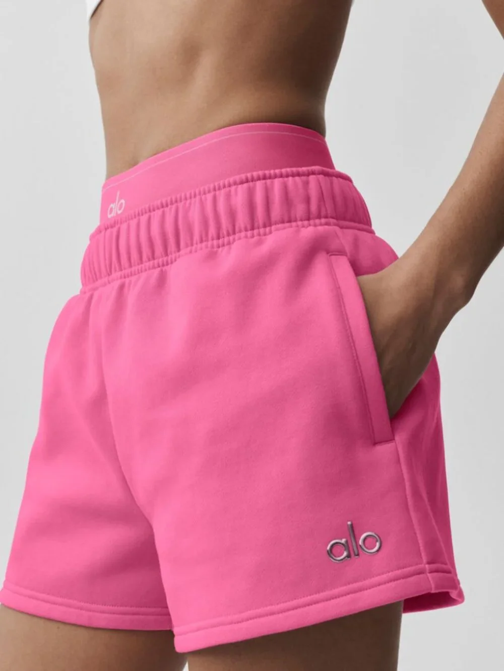 Alo Yoga Accolade Crew Neck Pullover And Short Set Paradise Pink